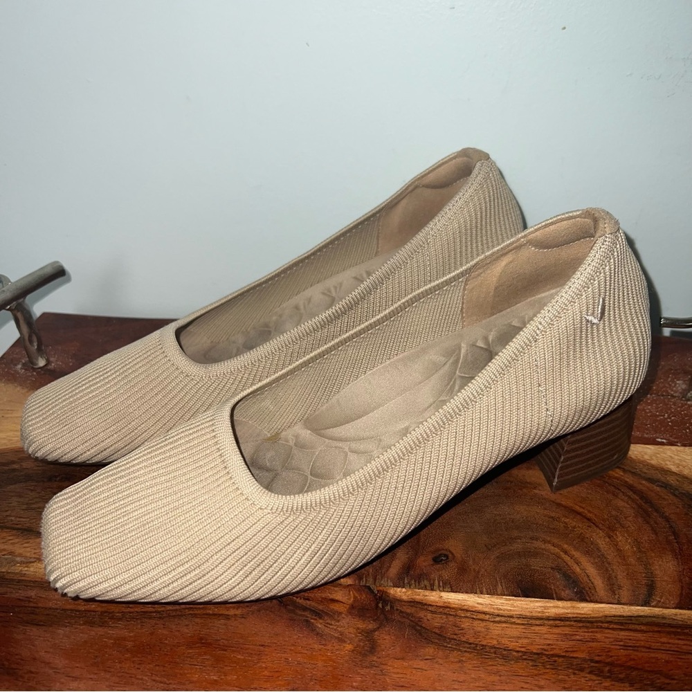 VIVAIA Knit Square Toe Block Heel Pumps Beige Sustainable Comfort Heels 39.5 - Picture 4 of 8